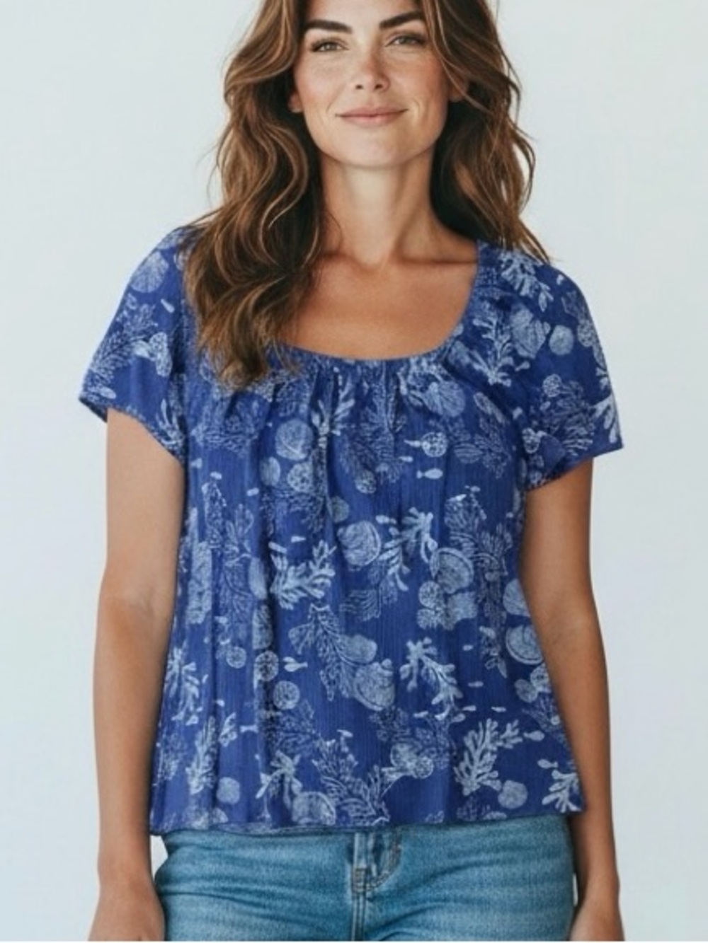 fresh produce Blue Ocean Sea Scoop-Neck Short Sleeve Top